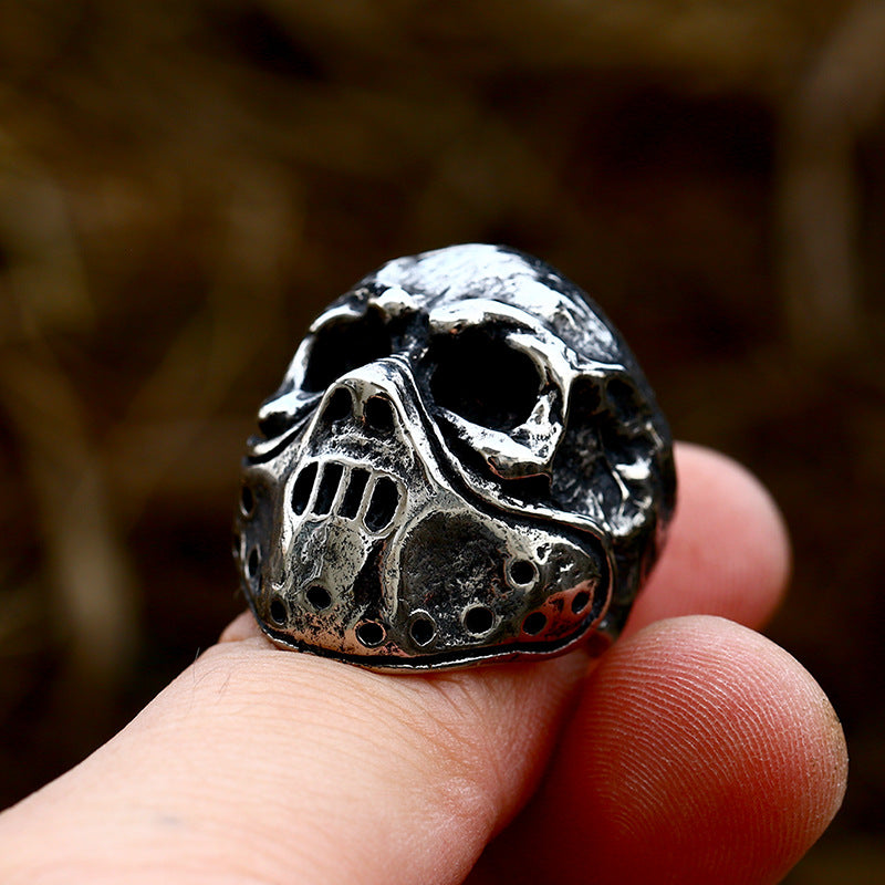 Retro Hip-Hop Titanium Steel Skull Gas Mask Ring for Men - Wholesale European and American Style