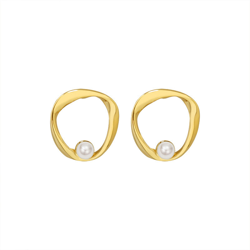 Elegant Irregular Geometry Pearl Earrings in 18k Gold Plating