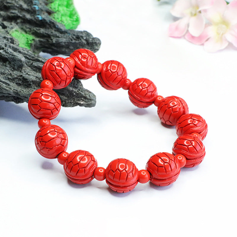 Red Sand Cinnabar Stone Sterling Silver Bracelet