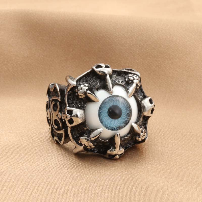 Titanium Steel Devil's Eye Ring for Men - Retro Claw Design Jewelry