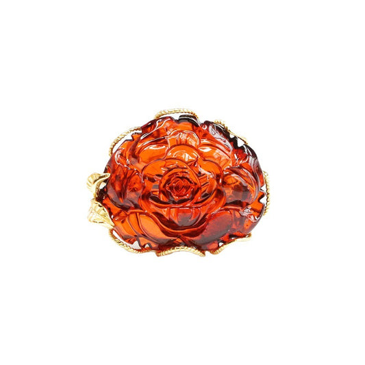 Peony Ring with Genuine Beeswax Amber in Sterling Silver