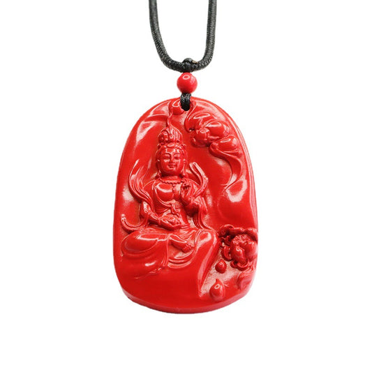 Red Sand Guanyin Cinnabar Pendant crafted in Sterling Silver