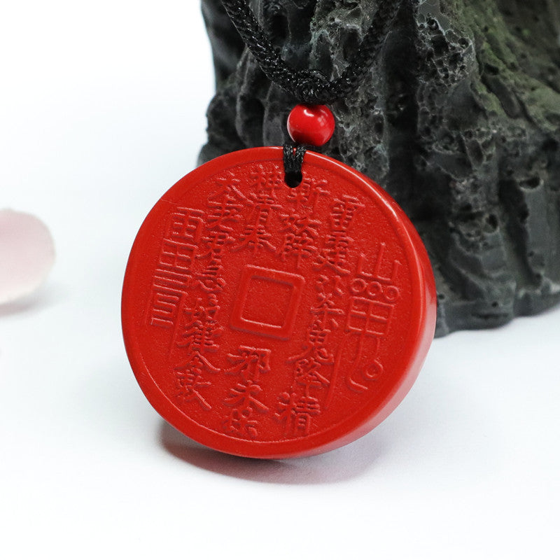 Red Sand Mountain Ghost Money Cinnabar Pendant - Sterling Silver Jewelry