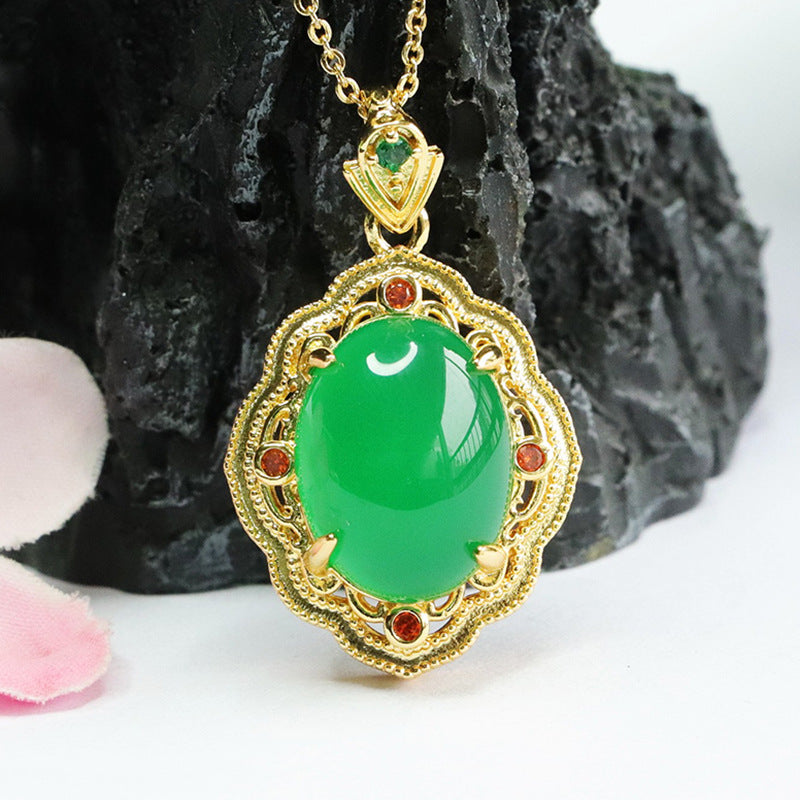 Vintage Golden Chalcedony and Agate Pendant Jewelry for Women