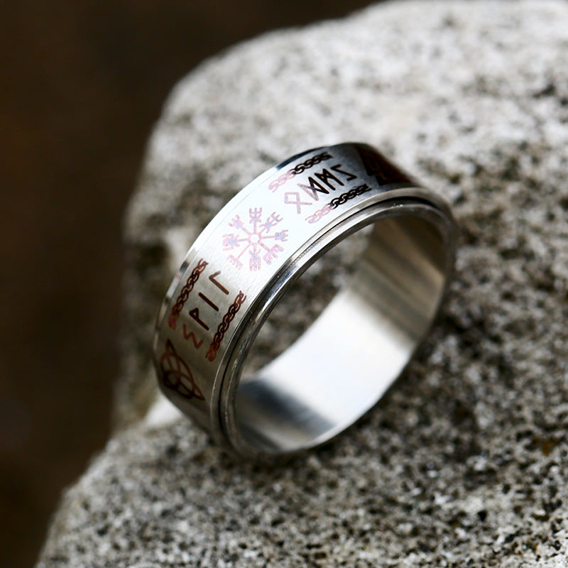 Titanium Steel Rotating Viking Ring for Men - Stylish and Simple Design for Modern Fashion in Japan and South Korea