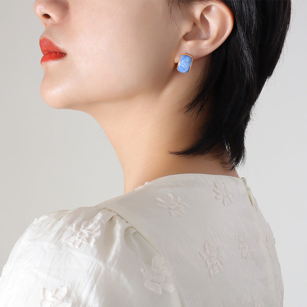 Enamel Drop Earrings with Copper Detailing