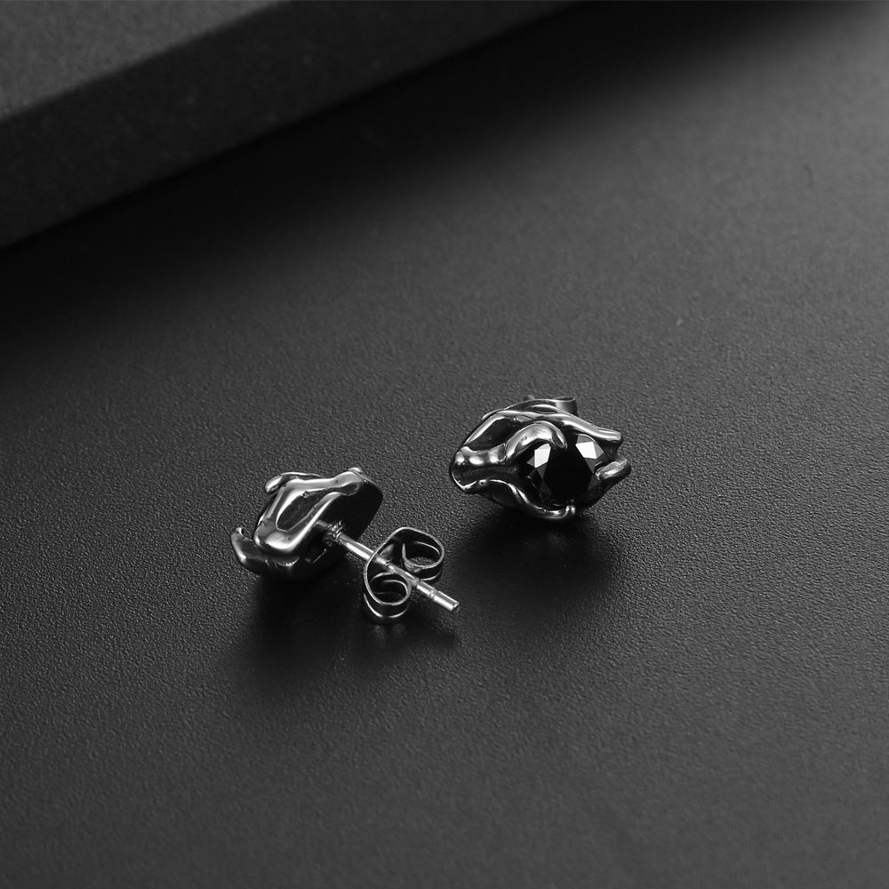 Customizable Titanium Steel Hip-Hop Zircon Stud Earrings for Women