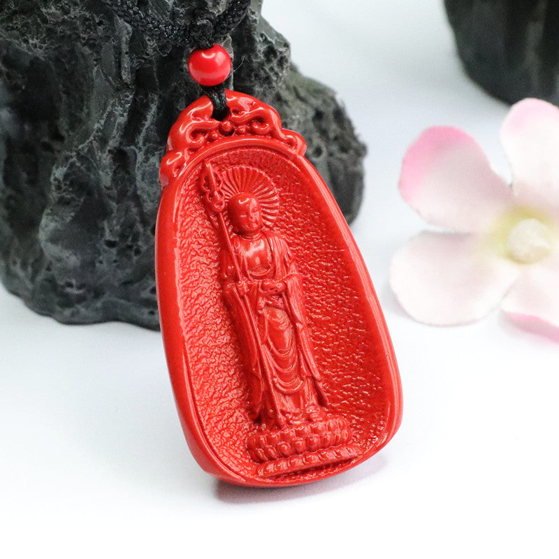 Red Cinnabar Stone Retro Pendant from the Planderful Collection