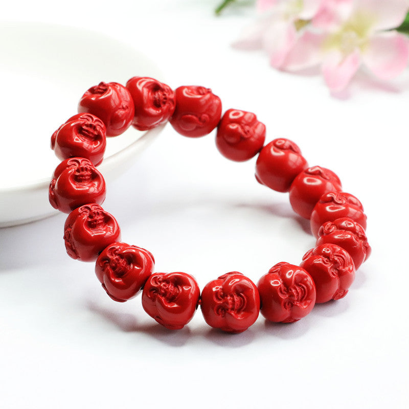 Red Sand Buddha Head Bracelet with Cinnabar Stone