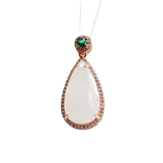 Water Droplet White Jade Necklace with Sterling Silver Jade Pendant