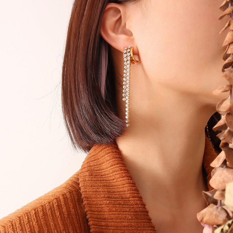 Elegant Zircon Tassel Earrings - Premium Gold-Plated Titanium Jewelry