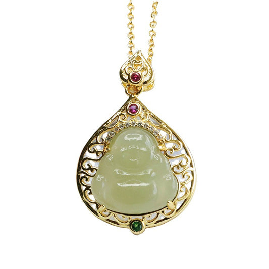 Jade Buddha Pendant with Sparkling Zircon Necklace