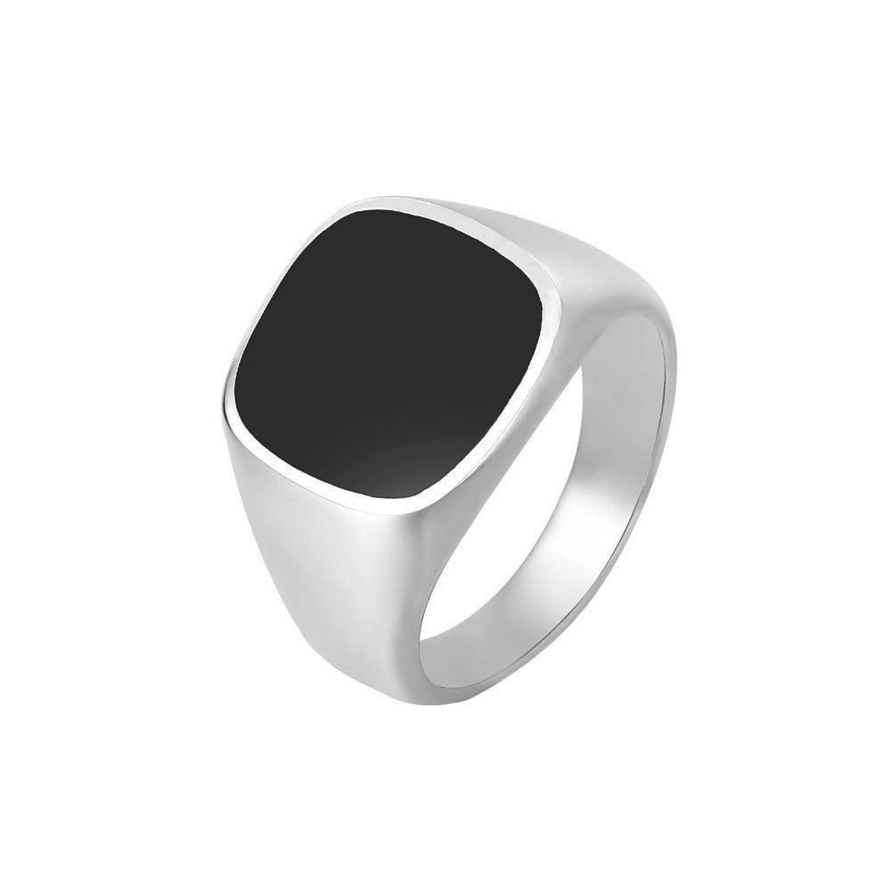 Men's Titanium Steel Ring with Simple Black Drop Oil Design