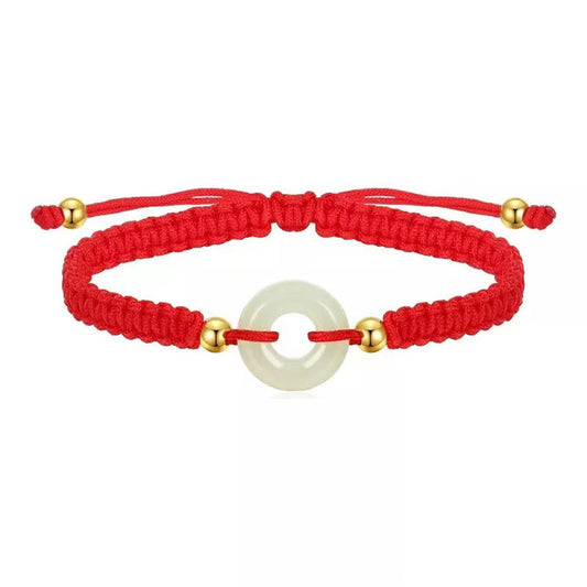 Red Rope Bracelet with Hetian Jade Buckle for Couples - Stretch Bracelet for Men and Women - Birthday Gift