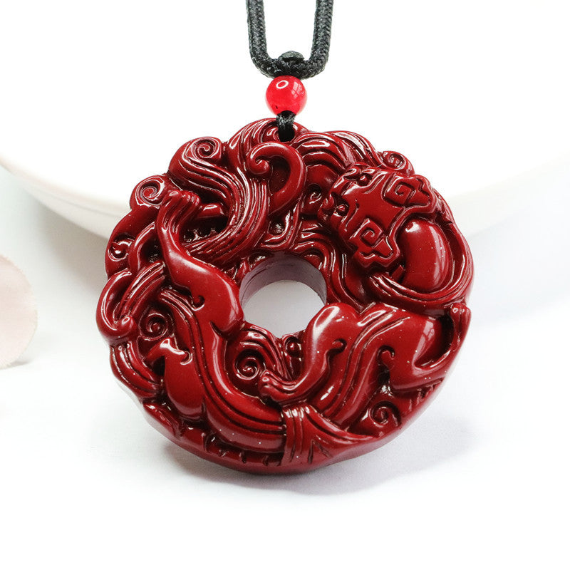 Cinnabar Pendant with Purple Gold Sand Pixiu & Ping An Buckle