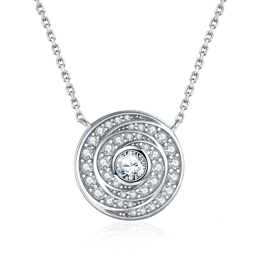 Circular Vortex Zircon Sterling Silver Necklace