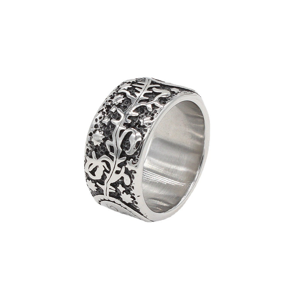 Retro European and American Punk Sun Moon Men's Titanium Steel Ring