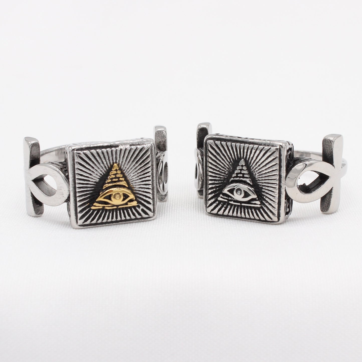 Personalized Retro Freemasonry Triangle Eye Men's Titanium Steel Ring - European and American Wholesale Jewelry