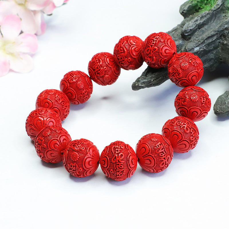 Red Sand Bracelet with Carved Proverbs