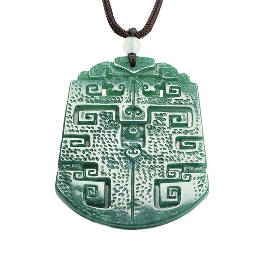 Ancient Hollowed Blue Green Jade Ping An Pendant - Fortune's Favor Collection