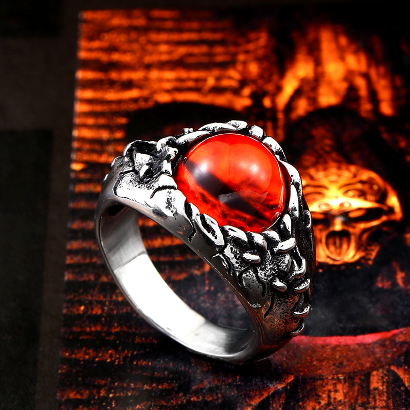 Gothic Devil's Eye Ruby Titanium Steel Ring for Men - Distinctive Style Statement