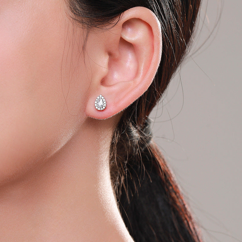 S925 Pure Silver Droplet Earrings with Zircons, Korean Edition, Everyday Genie Collection