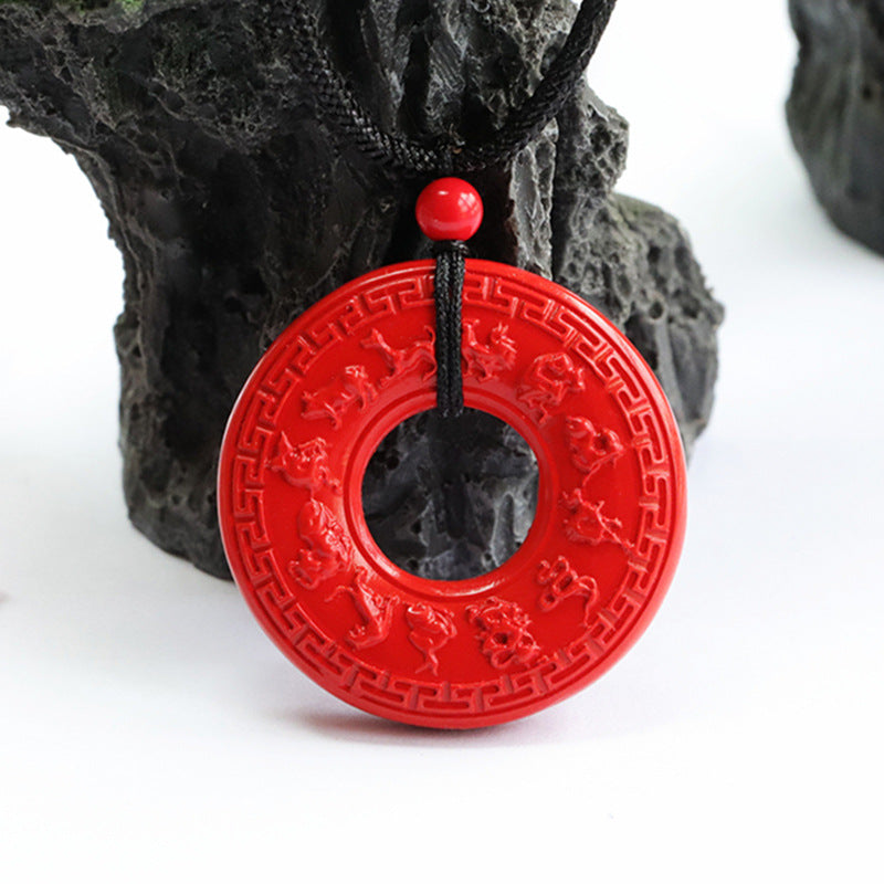 Red Sand Vermilion Sand Pendant, Carving Twelve Zodiac Ring Pendant