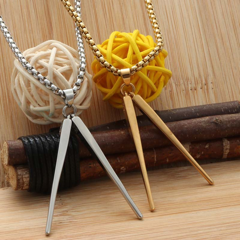 Punk-Inspired Titanium Steel Chopsticks Pendant Necklace for Men - Retro Trendy Design by Planderful