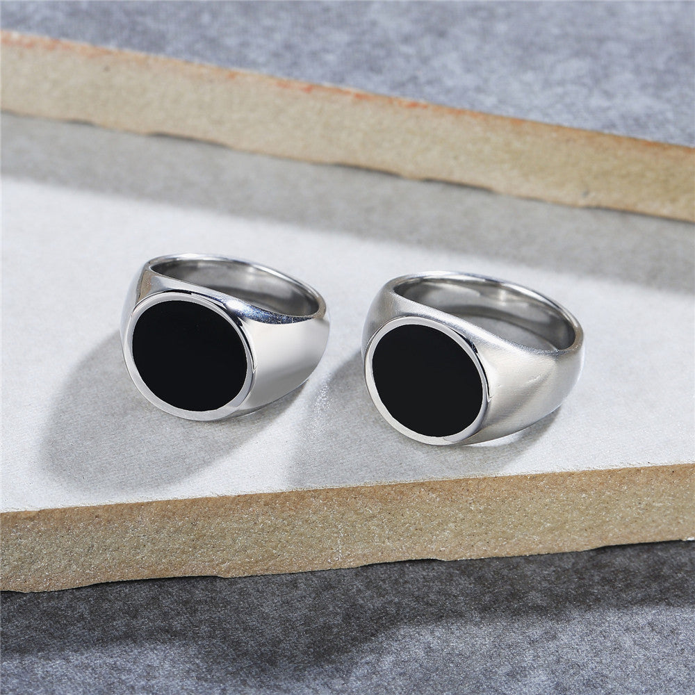 Black Round Smooth Titanium Steel Ring for Men and Women