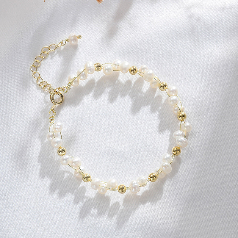 Sweet and Gentle Sterling Silver Bracelet with Natural Freshwater Pearls