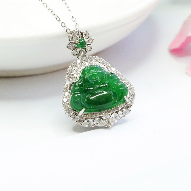 Ice Green Buddha Jade Necklace with Zircon Star Accents