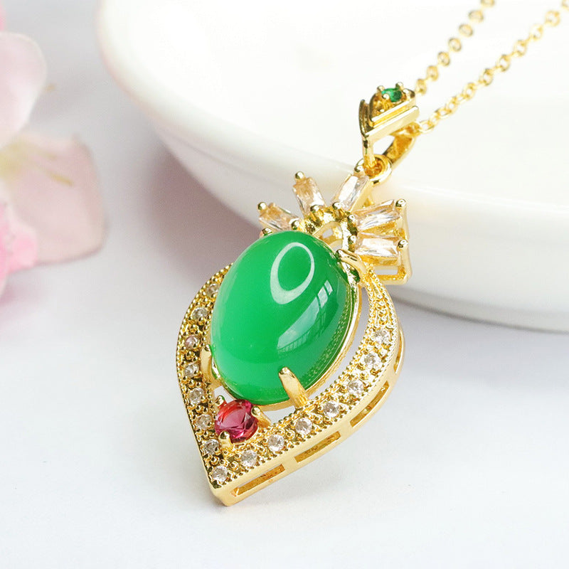 Emperor Green Chalcedony Zircon Peach Heart Pendant