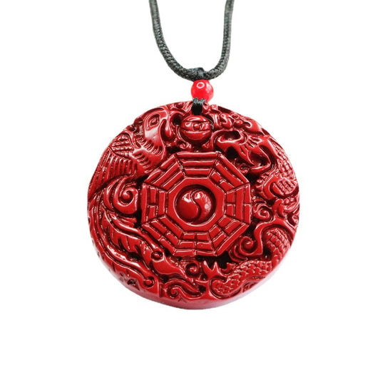 Mystical Cinnabar Pendant with Dragon and Phoenix Design