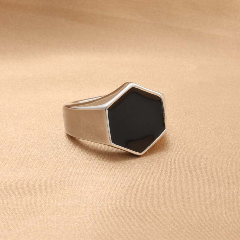 Titanium Steel Hexagonal Rhombus Ring for Men – Retro Trendy Stainless Steel Jewelry