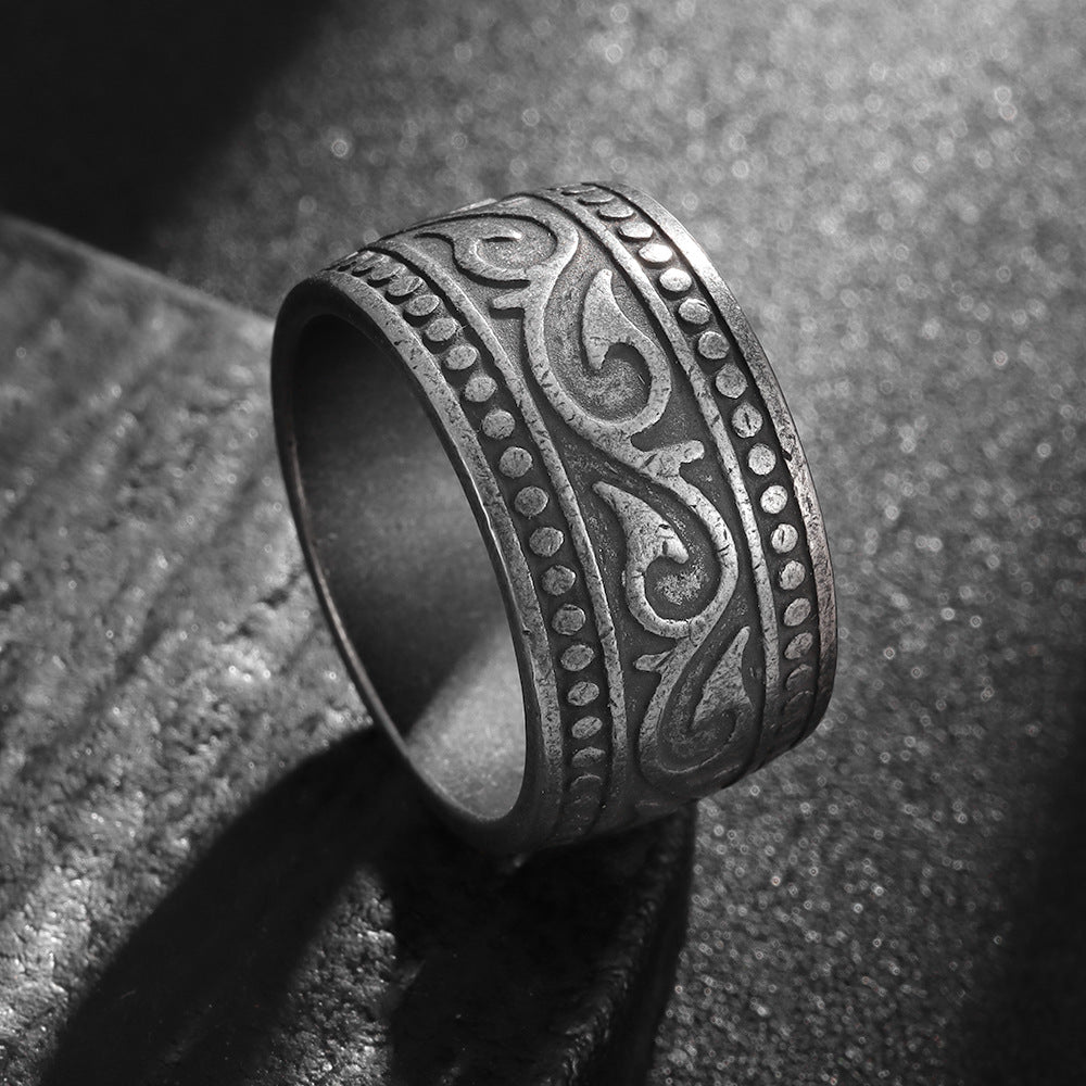 Retro Men's Titanium Steel Totem Ring - Handcrafted Old World Style Jewelry