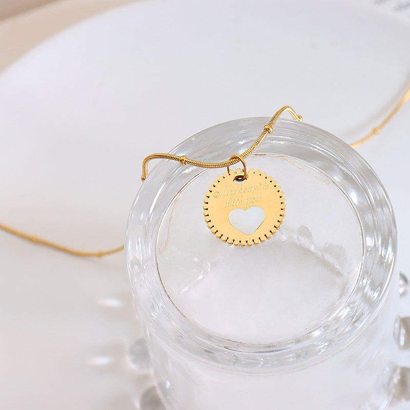 Elegant White Sea Shell Heart Pendant Necklace with 18k Gold Chain