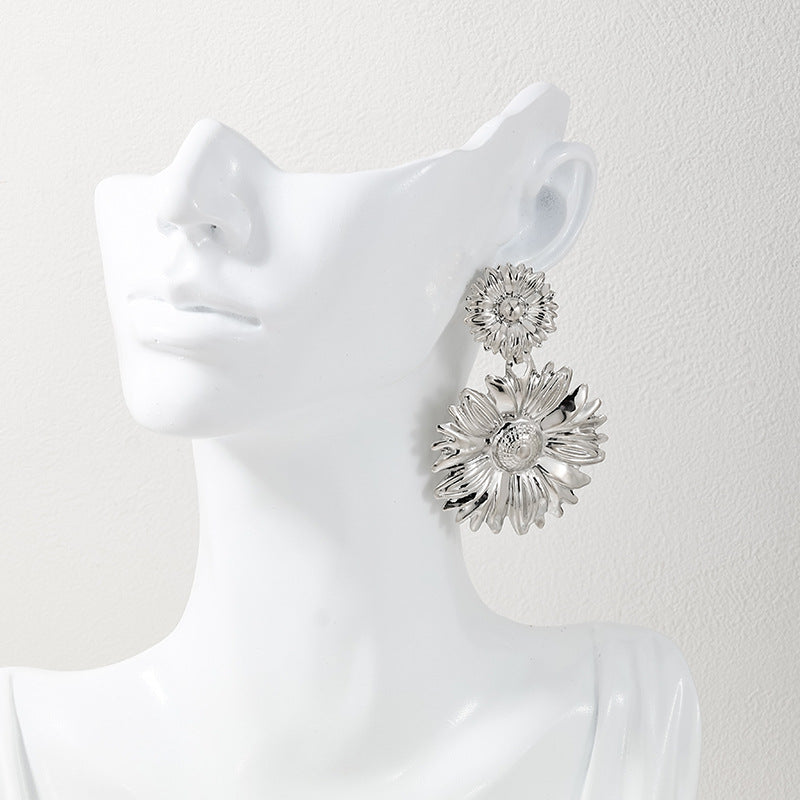 Exaggerated Sunflower Metal Earrings - Vienna Verve Collection