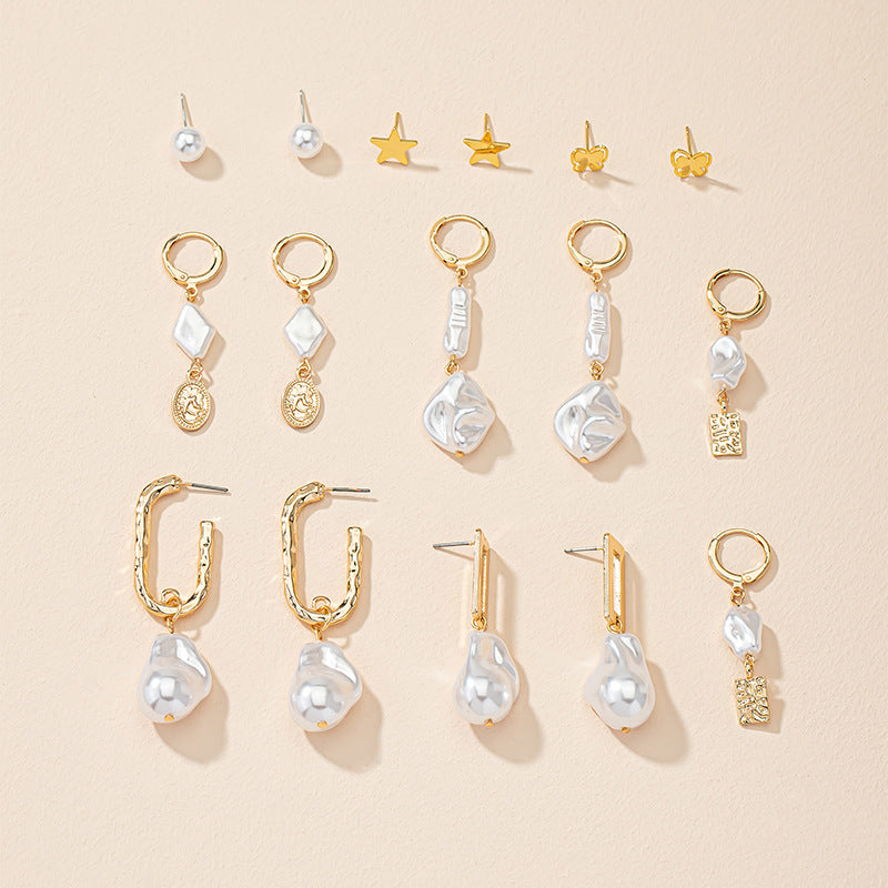 Trendy Pearl Earring Set from Vienna Verve - European and American Style