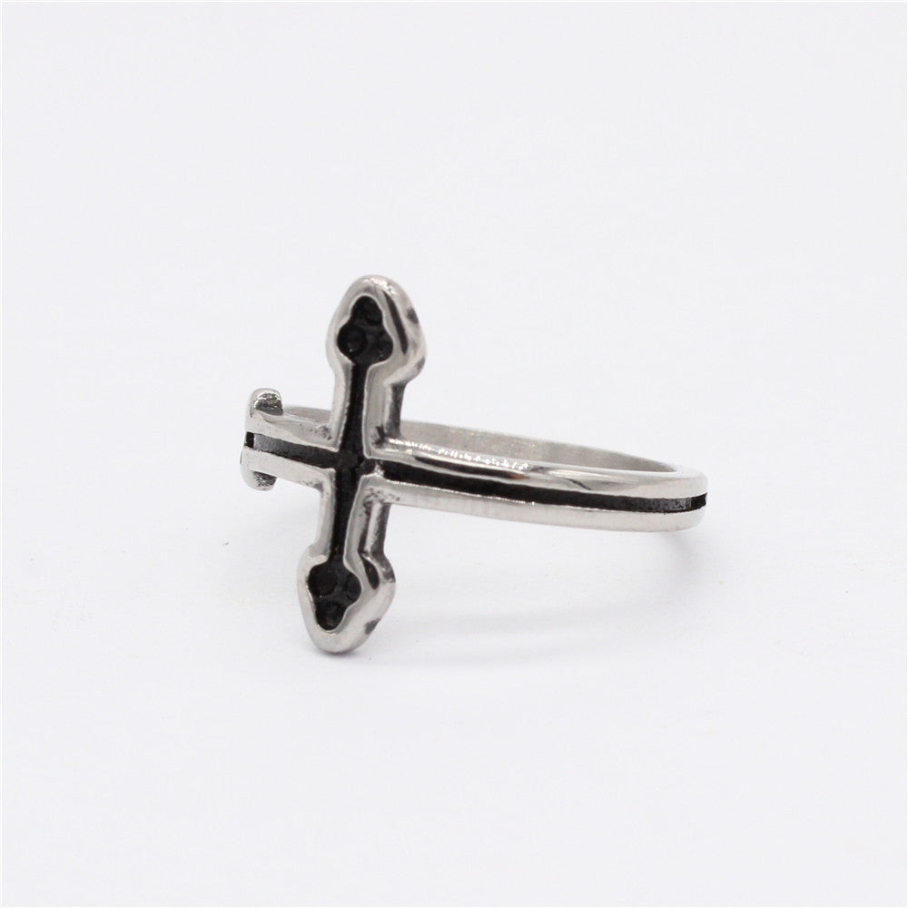 Simple Latin Cross Bottony Titanium Steel Ring for Men