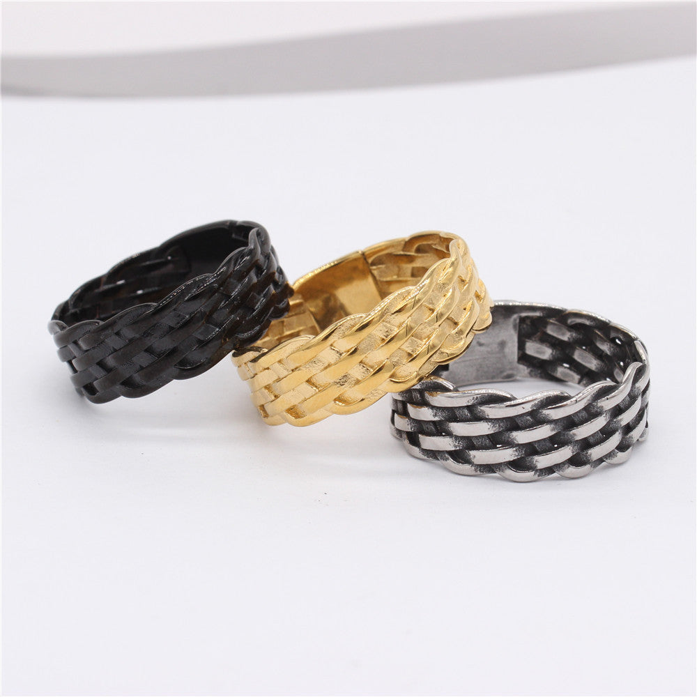 Retro Viking Weave Pattern Titanium Steel Ring for Men