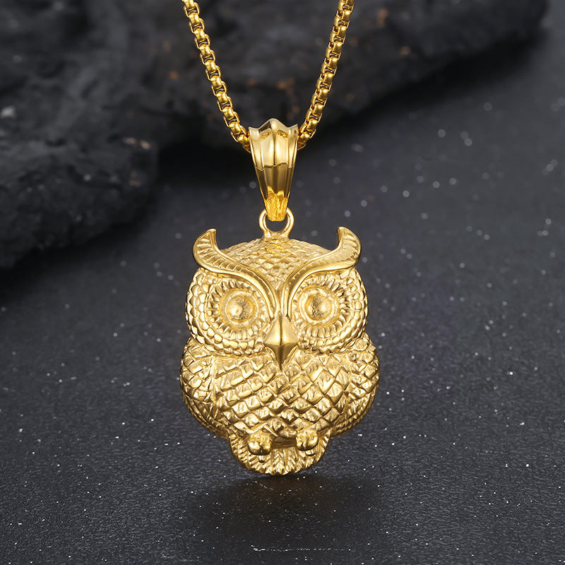 Vintage-Inspired Stainless Steel Owl Pendant for Men - Trendy Punk Animal Accessory