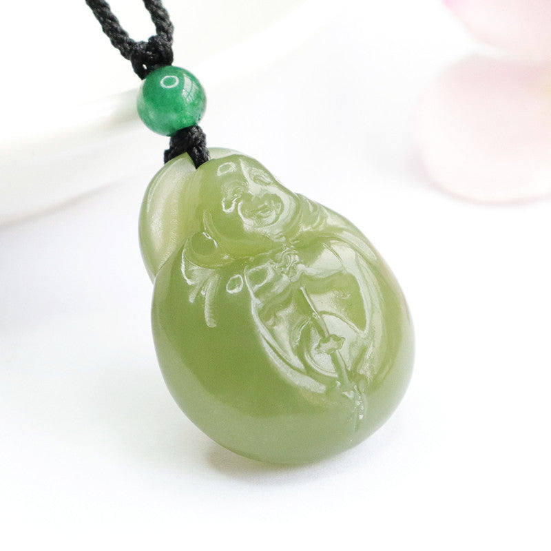 Jade Maitreya Buddha Pendant in Lake Green Hedian Natural Jade