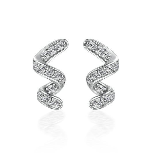 Zircon Spiral Sterling Silver Stud Earrings