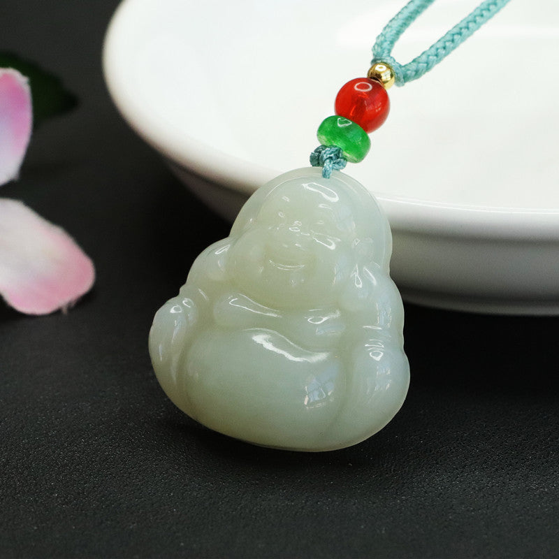 Jewelry Piece: Handcrafted Hotan Jade Buddha Pendant with Sterling Silver Chain