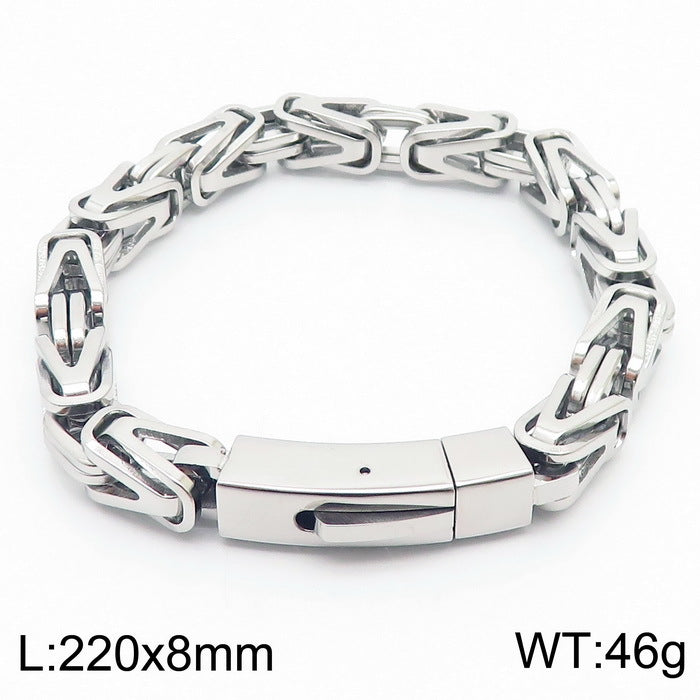 Stylish Hip-Hop Byzantine Bracelet for Men - Glossy 8mm V Type Titanium Steel Emperor Chain