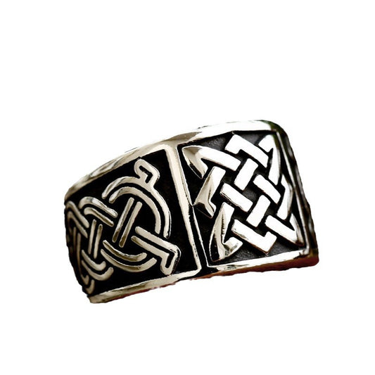 Titanium Steel Viking Celtic Knot Ring for Men - Nordic Retro Design, Adjustable Open Style