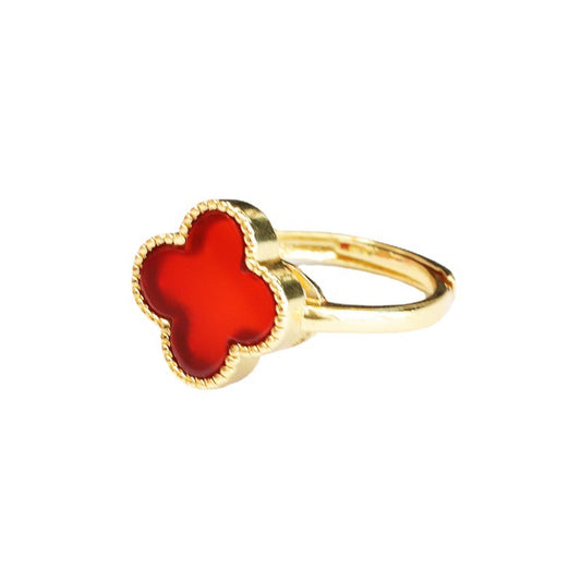 Red Agate Four Leaf Clover Ring Jewelry