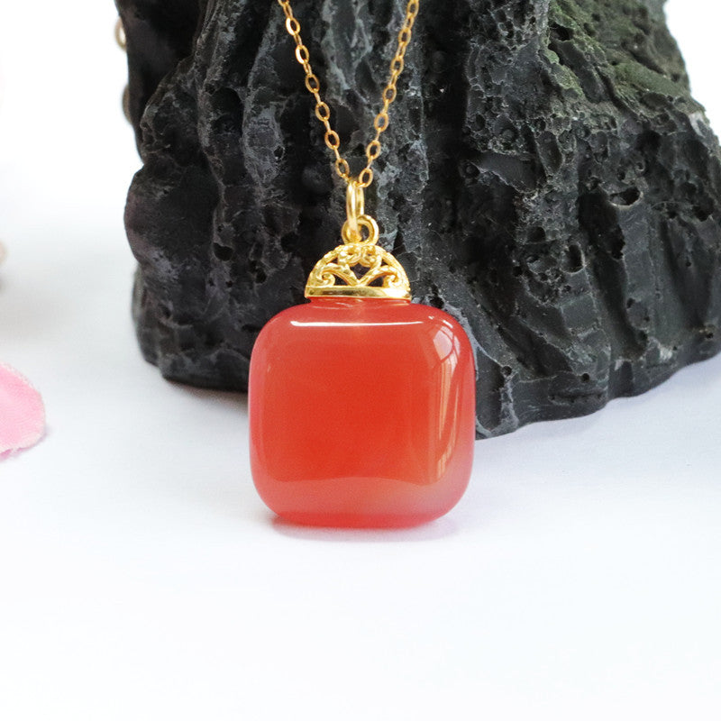 Crimson Sugar Agate Pendant Necklace with Golden Sterling Silver Jewelry