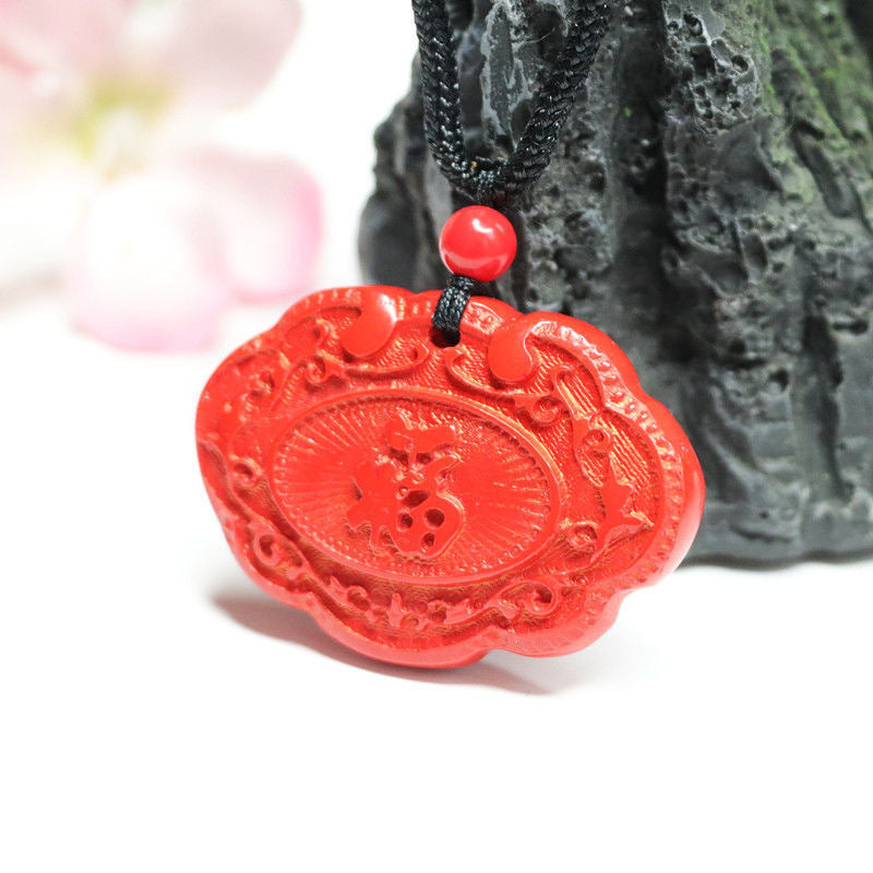 Red Sand Ping An Blessing Brand Cinnabar Stone Pendant