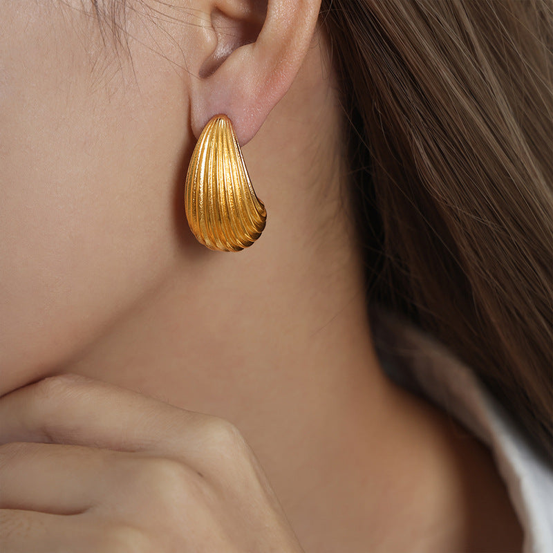 Geometric Texture Titanium Gold Earrings for Women by Planderful - Everyday Genie Collection